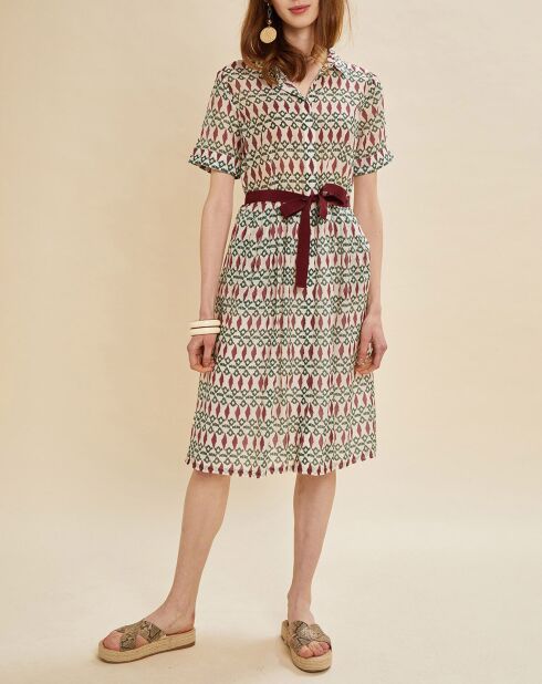 Mathis Kleid aus Baumwolle und Seide bedruckt burgunderrot/schwarz/ecru