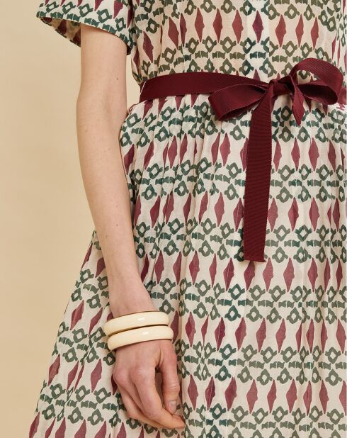 Mathis Kleid aus Baumwolle und Seide bedruckt burgunderrot/schwarz/ecru