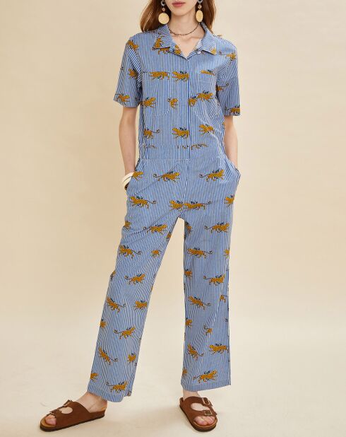 Blauwe jumpsuit met print Leo