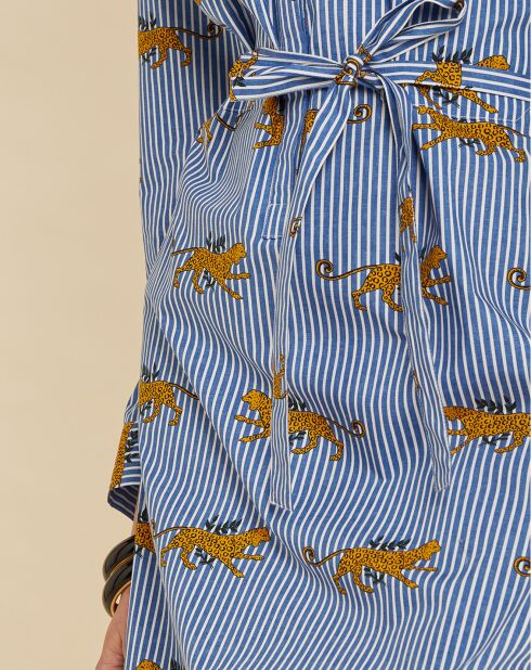 Machablauwe jurk met strepen en patronen