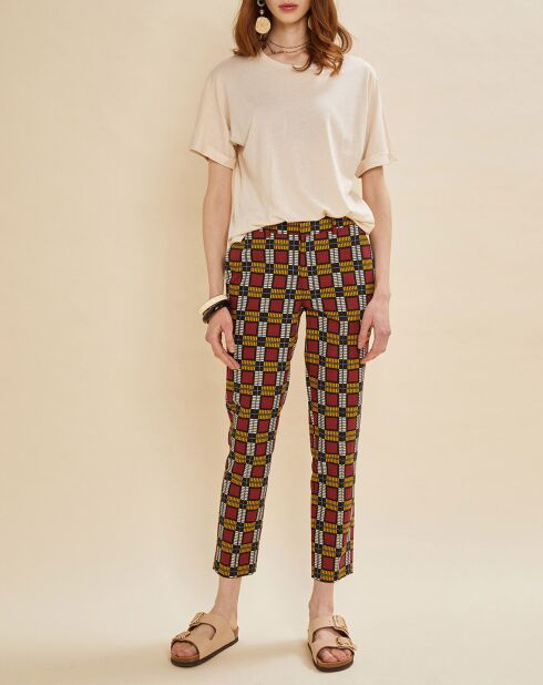Pantalon Priscille imprimé bordeaux/jaune/noir