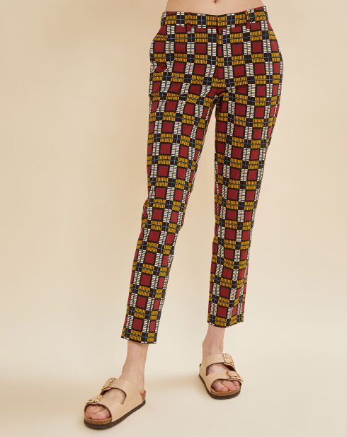 Pantalon Priscille imprimé bordeaux/jaune/noir