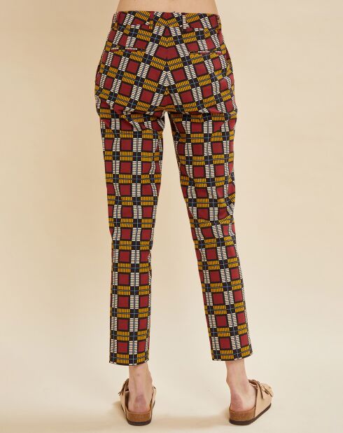 Pantalon Priscille imprimé bordeaux/jaune/noir
