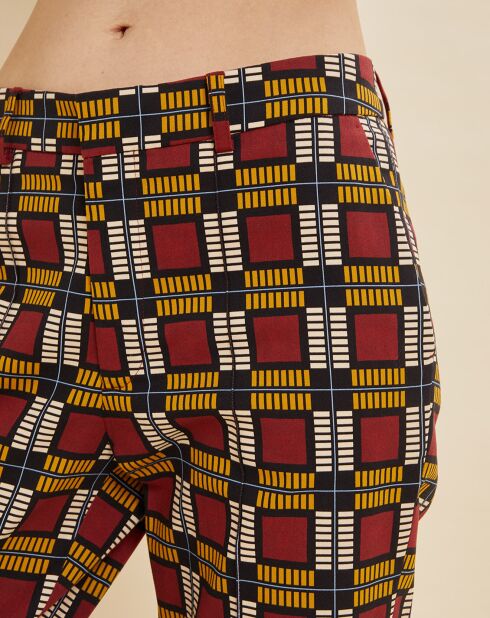 Pantalon Priscille imprimé bordeaux/jaune/noir