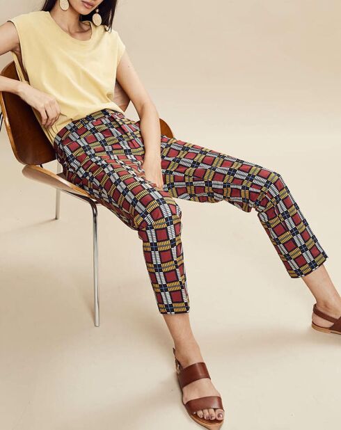 Pantalon Priscille imprimé bordeaux/jaune/noir