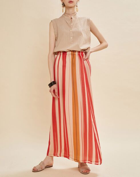 Jupe en voile 100% Soie Lionel rayée rouge