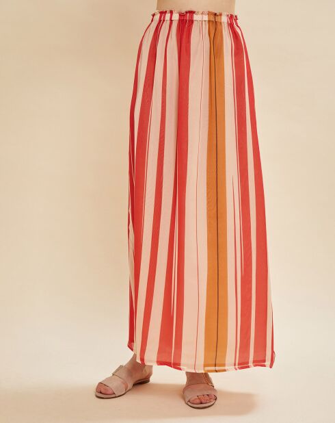 Jupe en voile 100% Soie Lionel rayée rouge