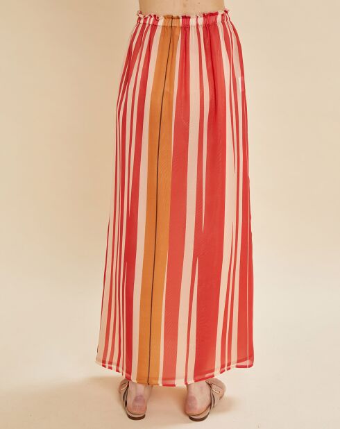 Jupe en voile 100% Soie Lionel rayée rouge