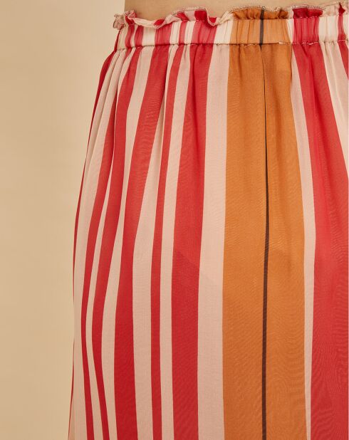 Jupe en voile 100% Soie Lionel rayée rouge