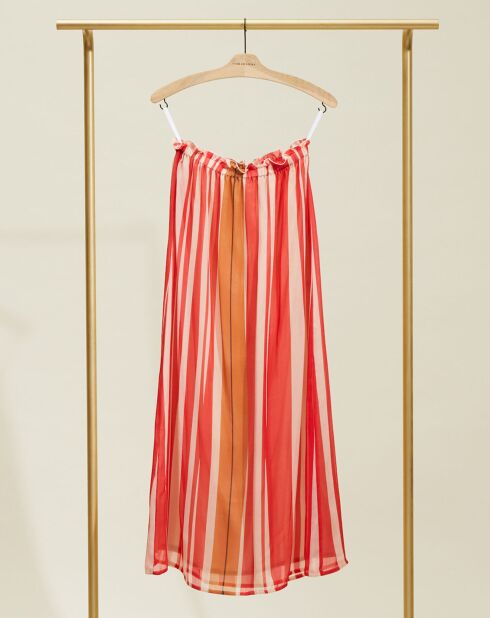 Jupe en voile 100% Soie Lionel rayée rouge