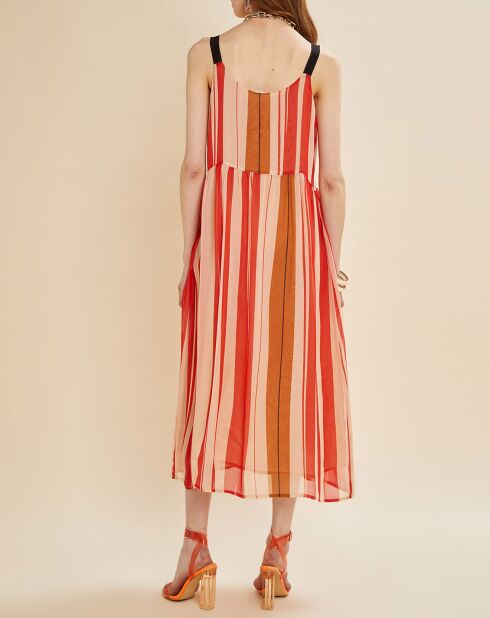Robe en voile 100% Soie Maelle à rayures rouge/rose