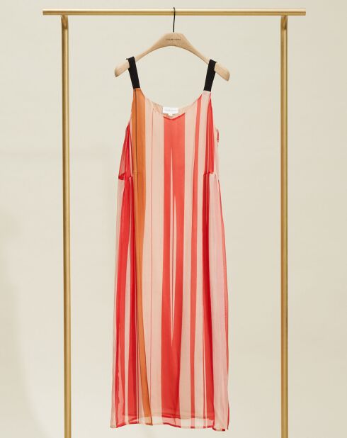 Robe en voile 100% Soie Maelle à rayures rouge/rose