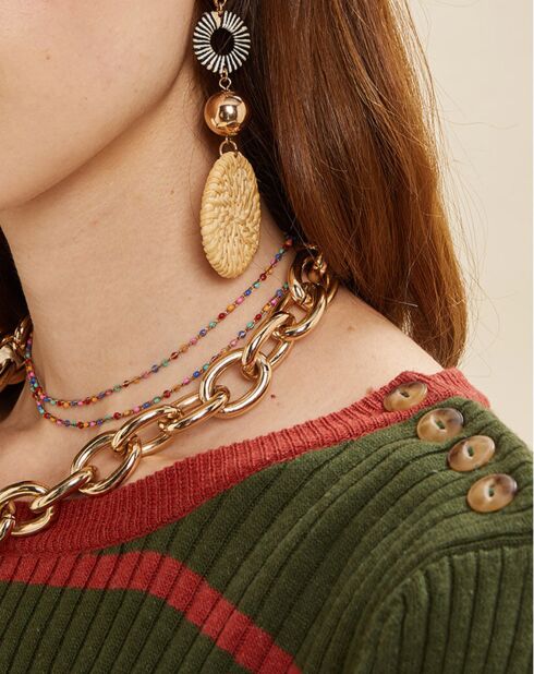 Pull Silvio rayé kaki/rouge