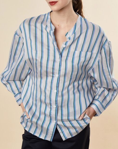 Benoit Hemd aus Seidenmischung in Grün/Blau