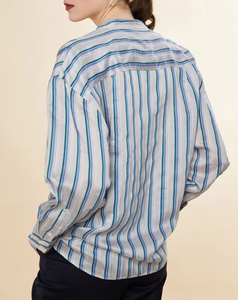 Benoit Hemd aus Seidenmischung in Grün/Blau