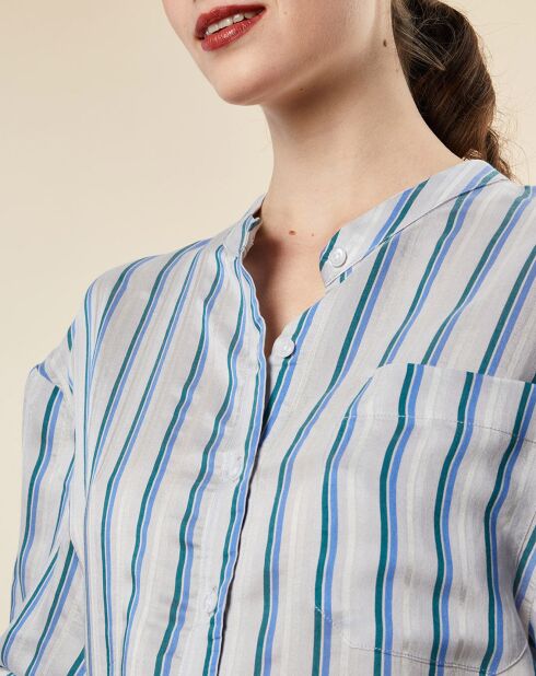 Benoit Hemd aus Seidenmischung in Grün/Blau