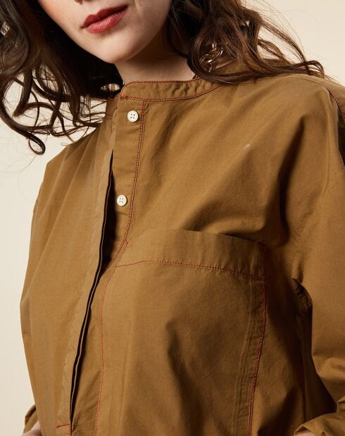 Blouse en Popeline de Coton oversize Cachou kaki
