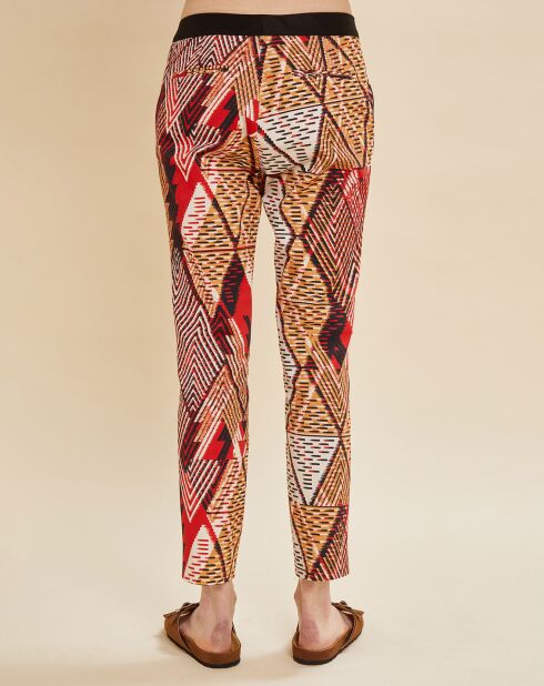 Pantalon Priscille imprimé rouge/multicolore