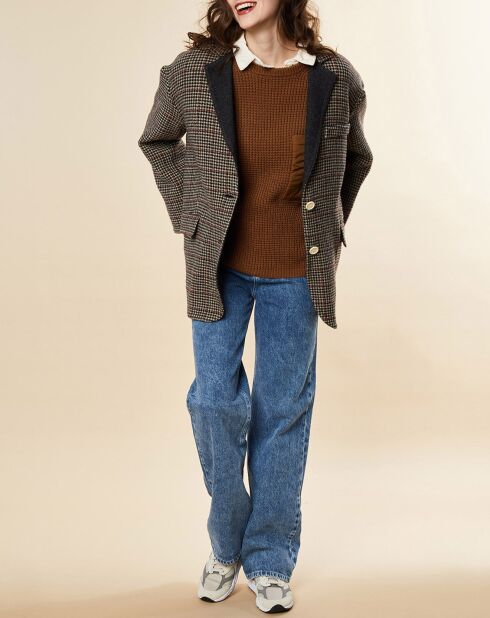 Gabie Oversize-Boyfriend-Jacke aus gestreiftem Wollgemisch in Braun/Beige