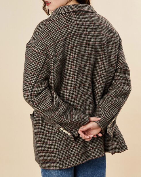 Gabie Oversize-Boyfriend-Jacke aus gestreiftem Wollgemisch in Braun/Beige