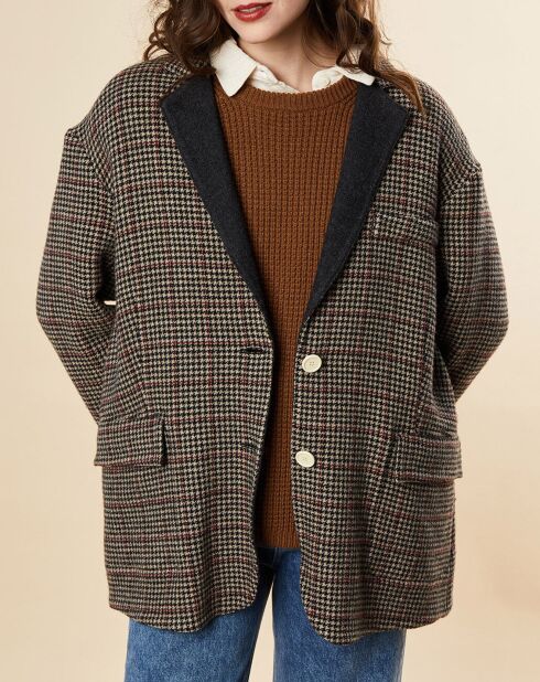 Gabie Oversize-Boyfriend-Jacke aus gestreiftem Wollgemisch in Braun/Beige