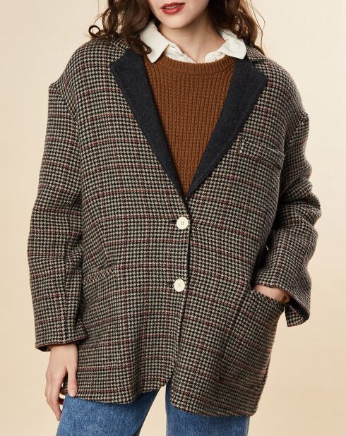 Gabie Oversize-Boyfriend-Jacke aus gestreiftem Wollgemisch in Braun/Beige