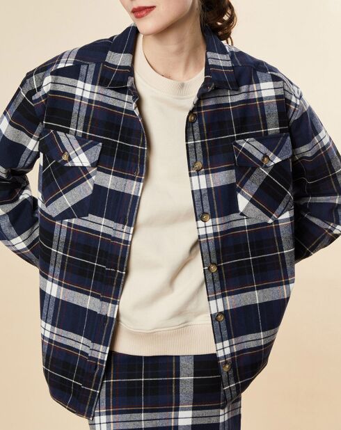 Sobrecamisa Damien en mezcla de algodón con cuadros azul marino