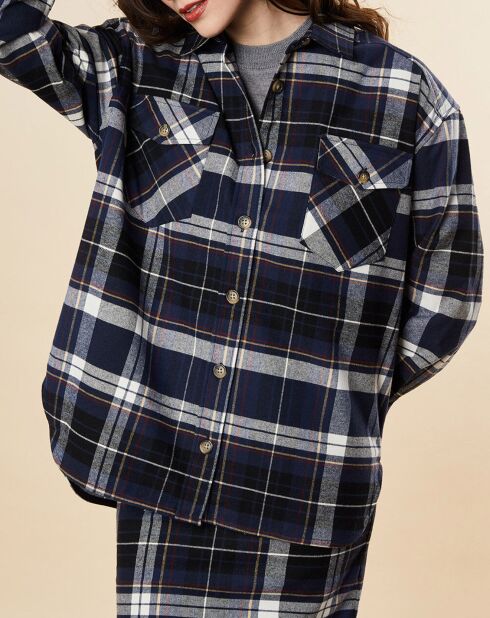 Sobrecamisa Damien en mezcla de algodón con cuadros azul marino