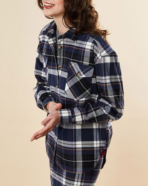 Sobrecamisa Damien en mezcla de algodón con cuadros azul marino