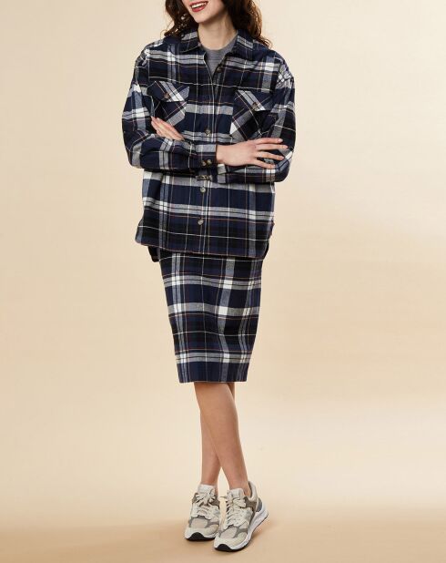 Sobrecamisa Damien en mezcla de algodón con cuadros azul marino