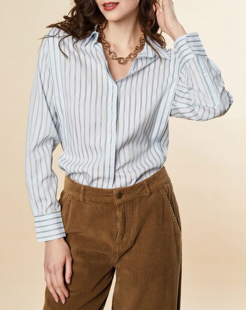 Himmelblaues gestreiftes Dwain-Shirt aus Baumwollmischgewebe