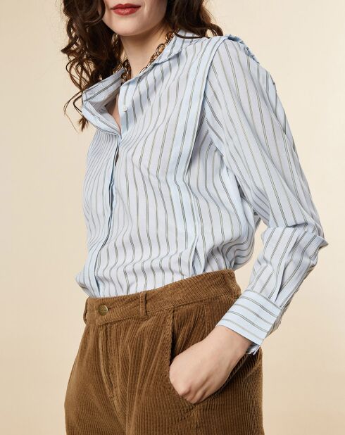 Himmelblaues gestreiftes Dwain-Shirt aus Baumwollmischgewebe