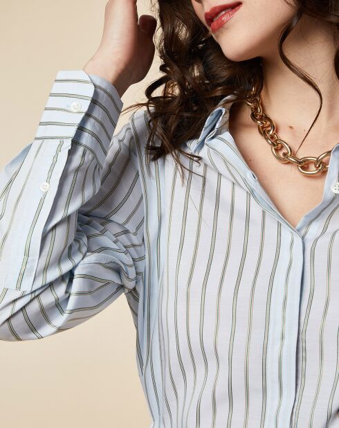 Himmelblaues gestreiftes Dwain-Shirt aus Baumwollmischgewebe