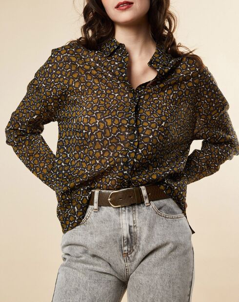 Ausgestelltes Baumwollhemd Céline schwarz/taupe