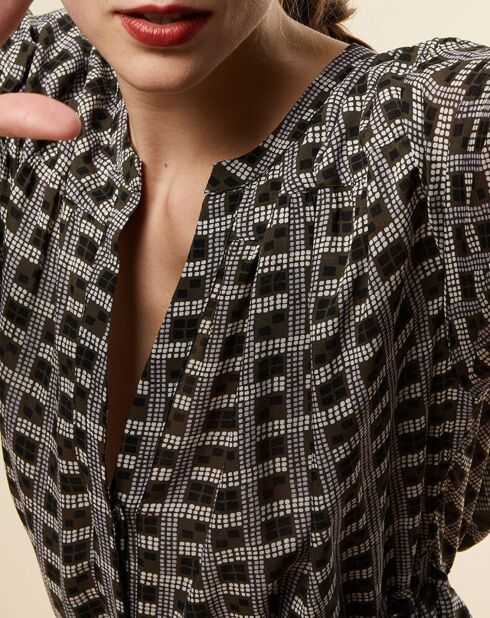 Bedrucktes Midikleid aus Nectar-Voile in Khaki/Beige