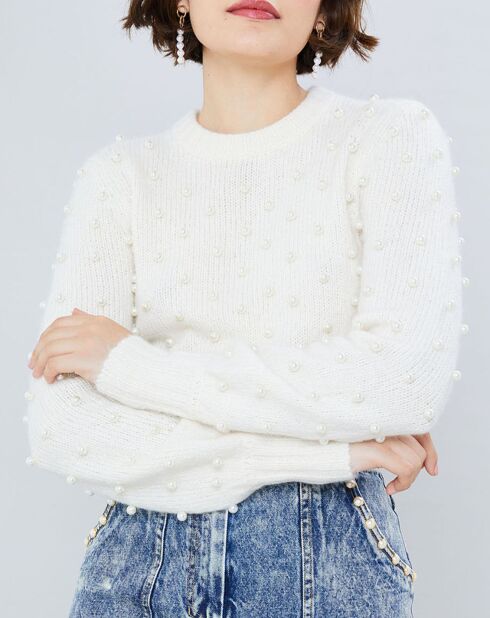 Pull en Mohair & Laine mélangés Bijou crème