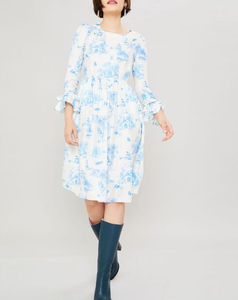 Robe 100% Soie Toile de Jouy marine