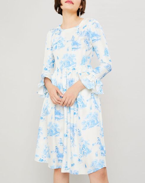 Robe 100% Soie Toile de Jouy marine