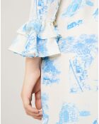 Robe 100% Soie Toile de Jouy marine