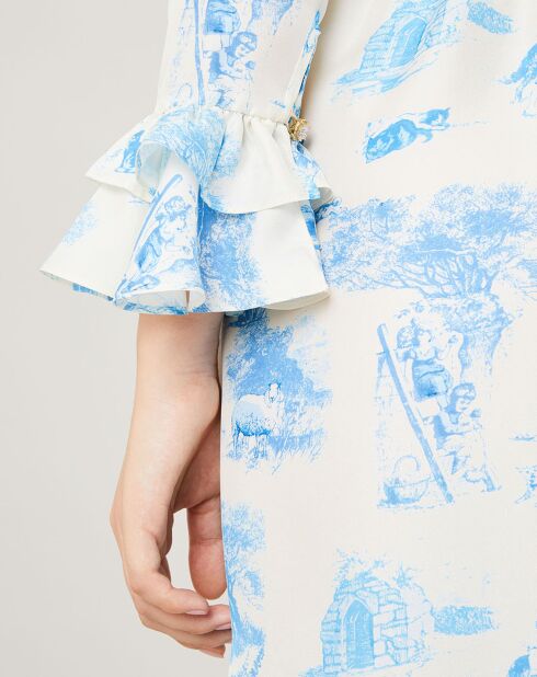 Robe 100% Soie Toile de Jouy marine