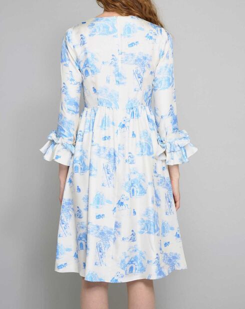 Robe 100% Soie Toile de Jouy marine