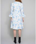 Robe 100% Soie Toile de Jouy marine