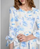 Robe 100% Soie Toile de Jouy marine