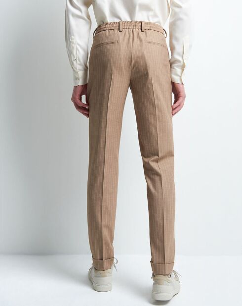 Pantalon slim Blyam rayé beige taupe