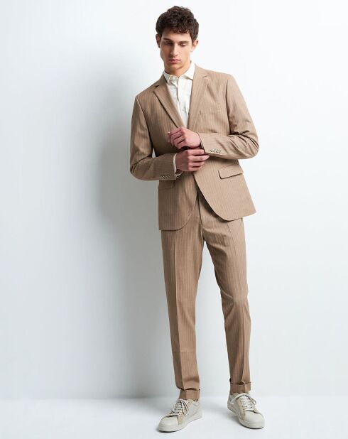 Pantalon slim Blyam rayé beige taupe