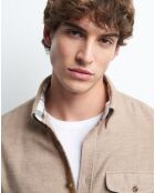 Chemise slim Clanelo faux-uni humus