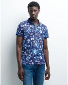 Polo slim Tgraphic à fleurs bleu indigo