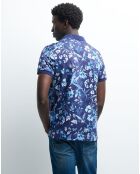 Polo slim Tgraphic à fleurs bleu indigo