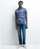 Polo slim Tgraphic à fleurs bleu indigo