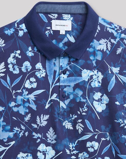 Polo slim Tgraphic à fleurs bleu indigo